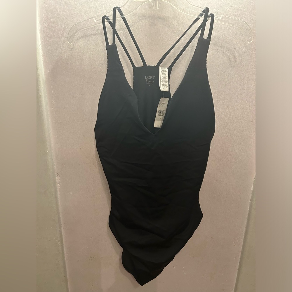 LOFT strappy black one piece (sz 8)